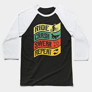 Ride Crash Swear Repeat Mountain Bike Baseball T-Shirt